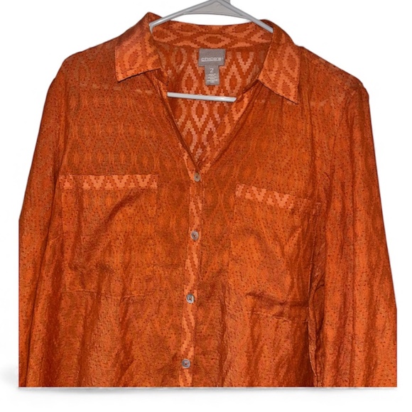 Chico’s Women’s Burnt Orange Button Down Casual Shirt in Textured Fabric Sz-L - Picture 2 of 6